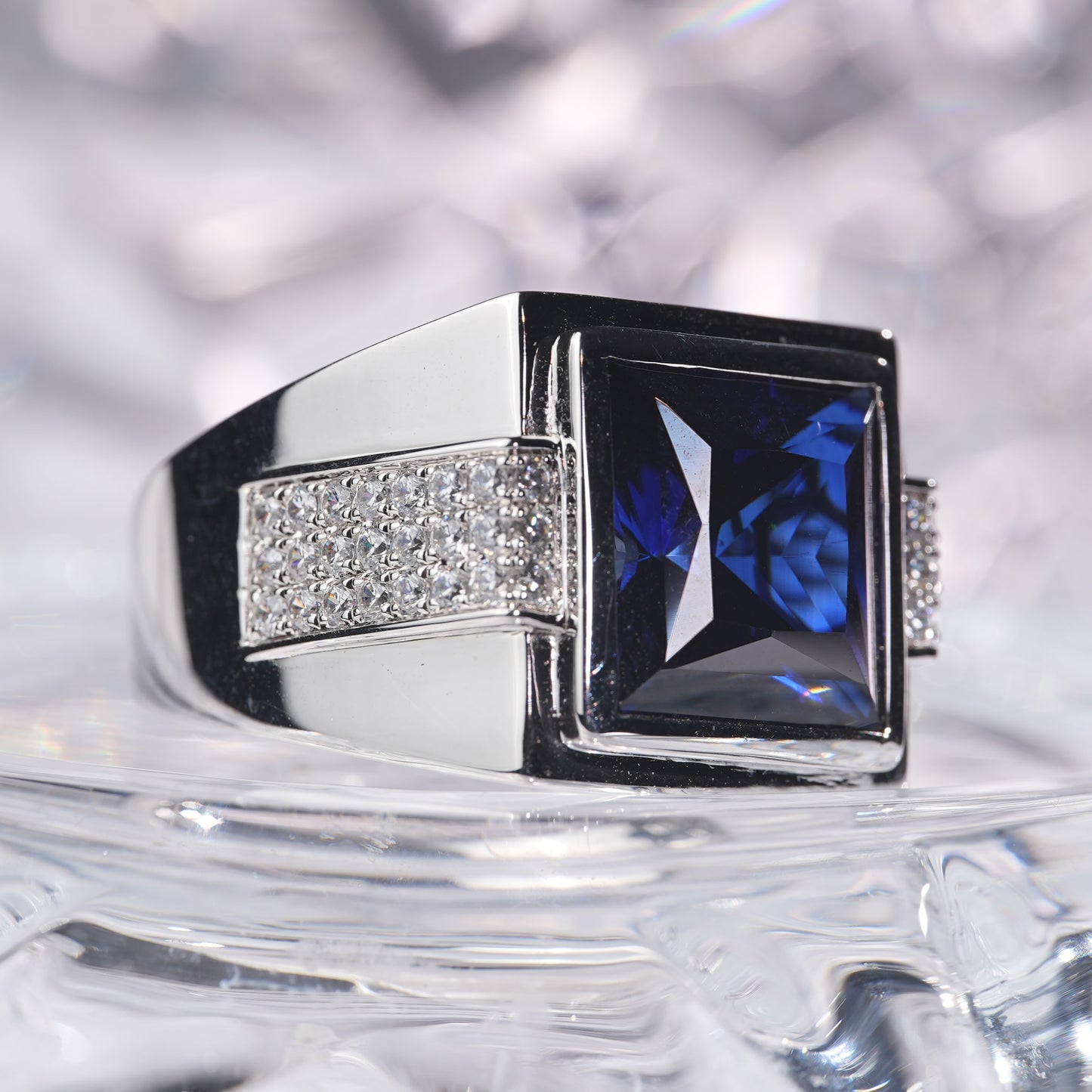 [J02B-Classic]14CT Sapphire ring simple luxury grand in 925 sterling silver lab grown gemstone