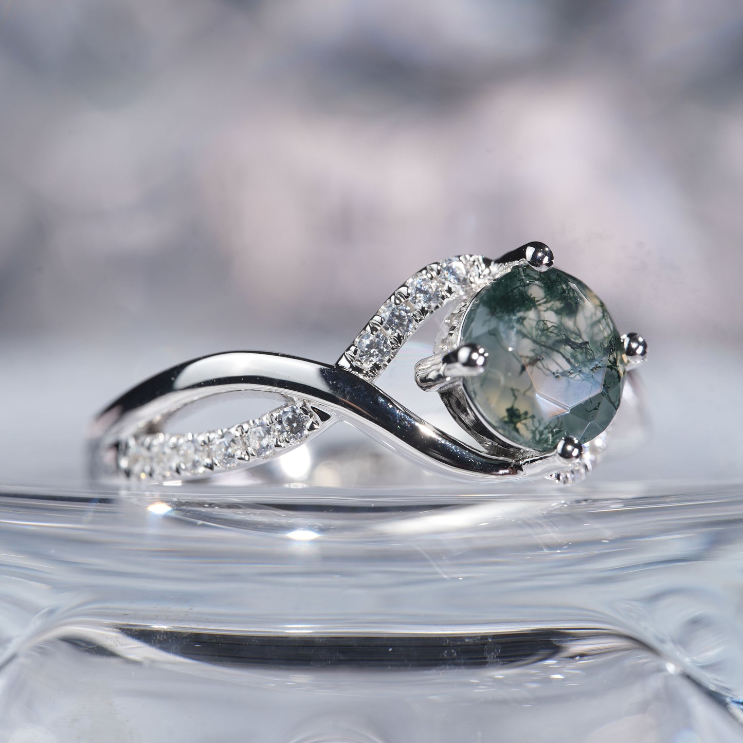 1CT Green moss Agate aquatic elegant exquisite in 925 sterling silver lab grown gemstone[WG31-Comely]