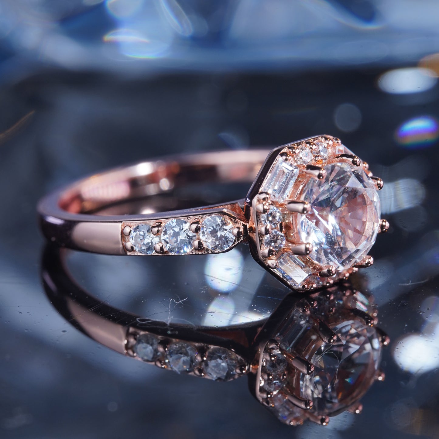 2CT White Sapphire Ring Resplendent Radiance Bridal Champagne Wedding Ring in 925 sterling silver lab grown gemstone[WG51-Comely]