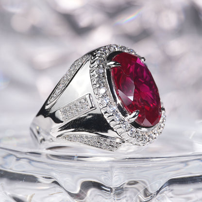 [J01R-Classic]14CT Ruby ring noble luxury in 925 sterling silver lab grown gemstone