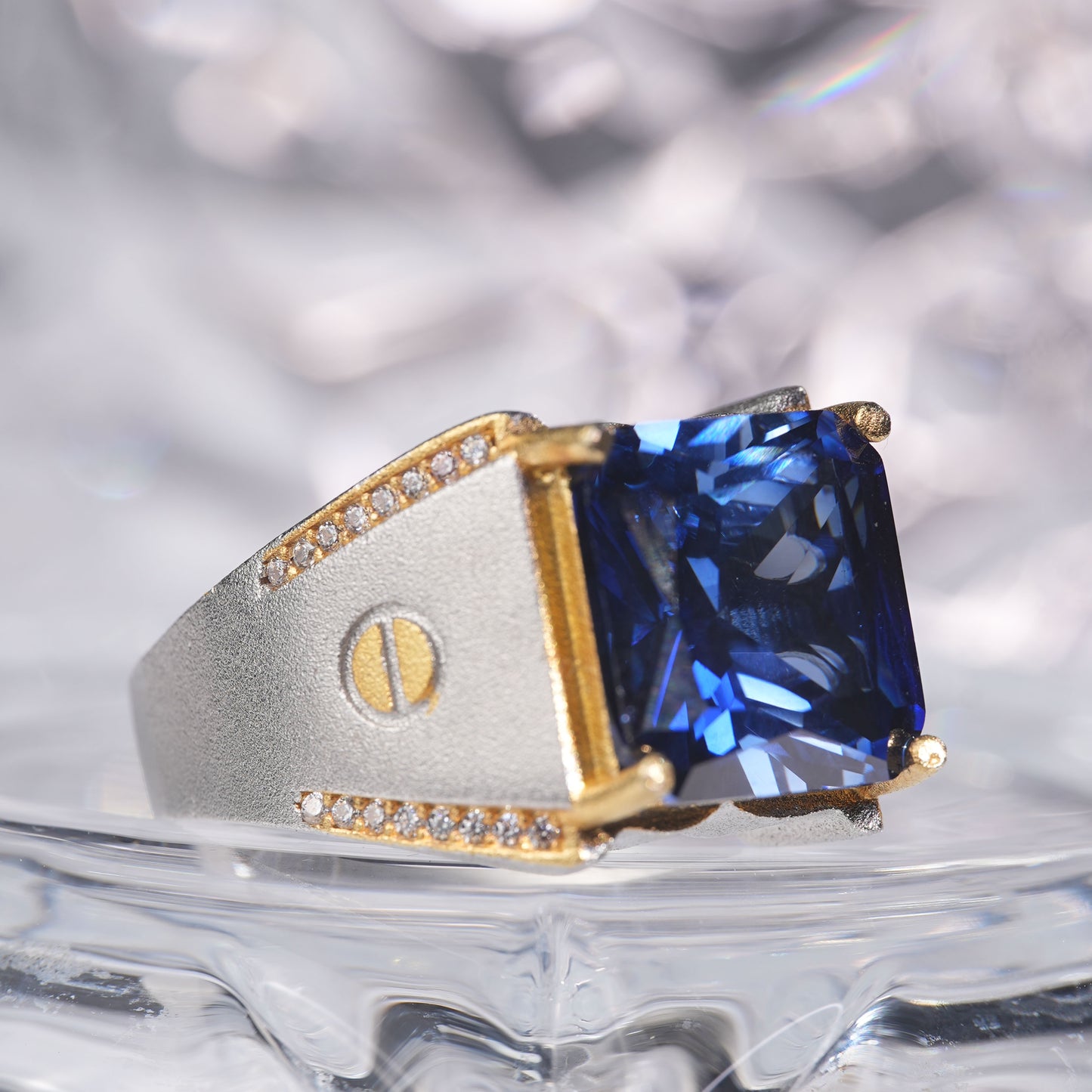 [C13B-Classic]10CT Sapphire ring classic gentle in 925 sterling silver lab grown saphhire