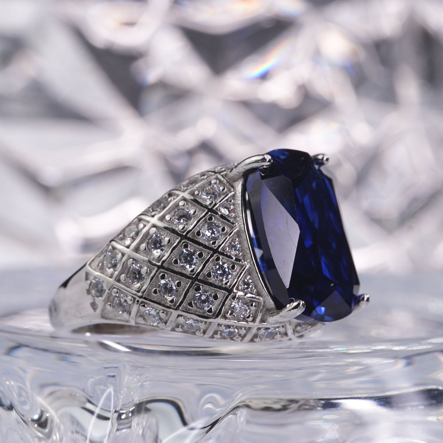 [A11B-Classic]14CT Saphhire ring precious dazzling oriental in 925 sterling silver lab grown gemstone