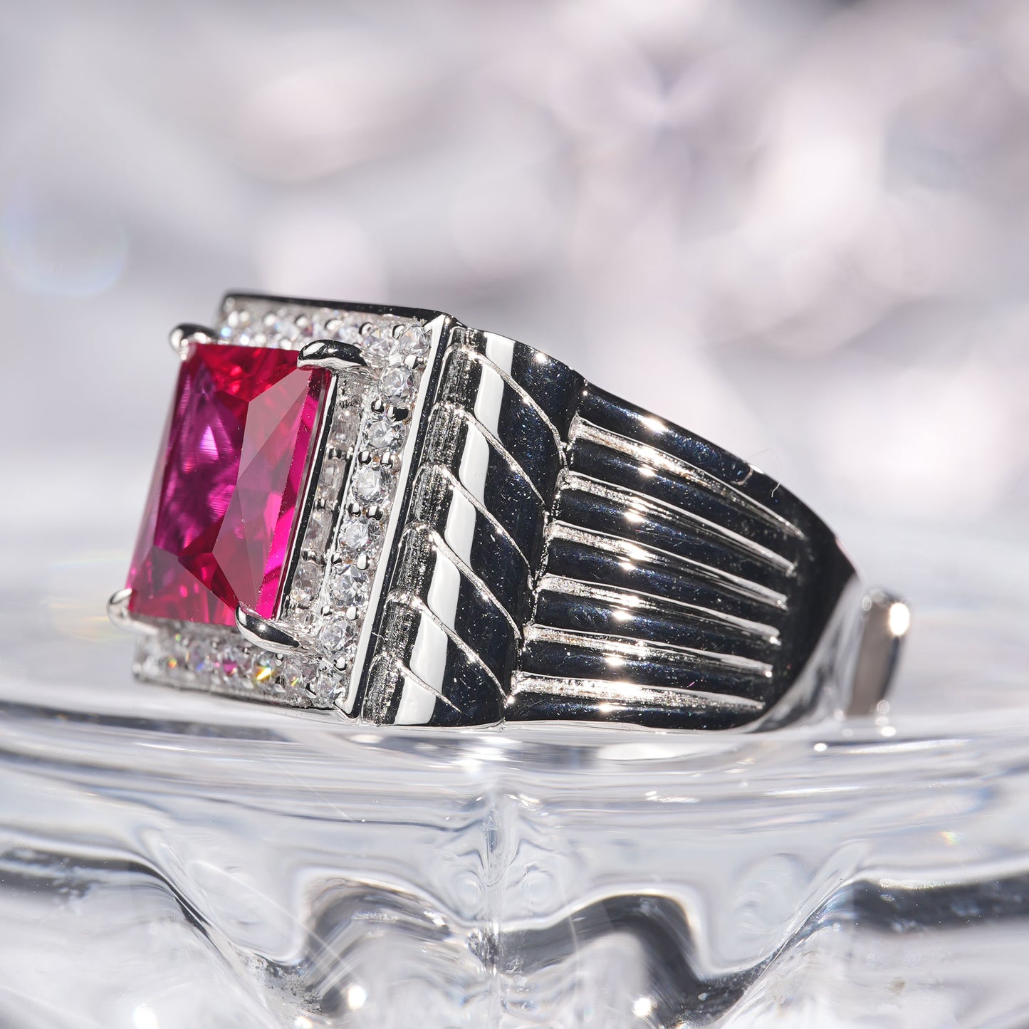 [C21R-Classic]3CT Ruby ring business mature unisex in 925 sterling silver lab grown gemstone
