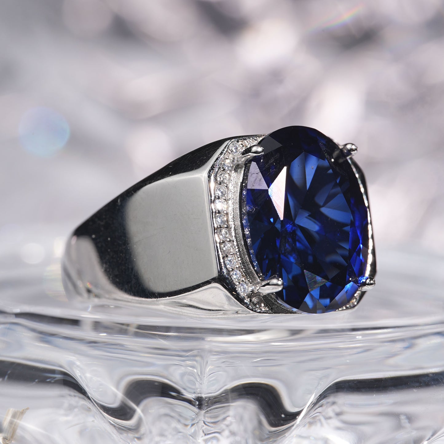[C16B-Classic]14CT Sapphire ring fierce mighty in 925 sterling silver lab grown Sapphire