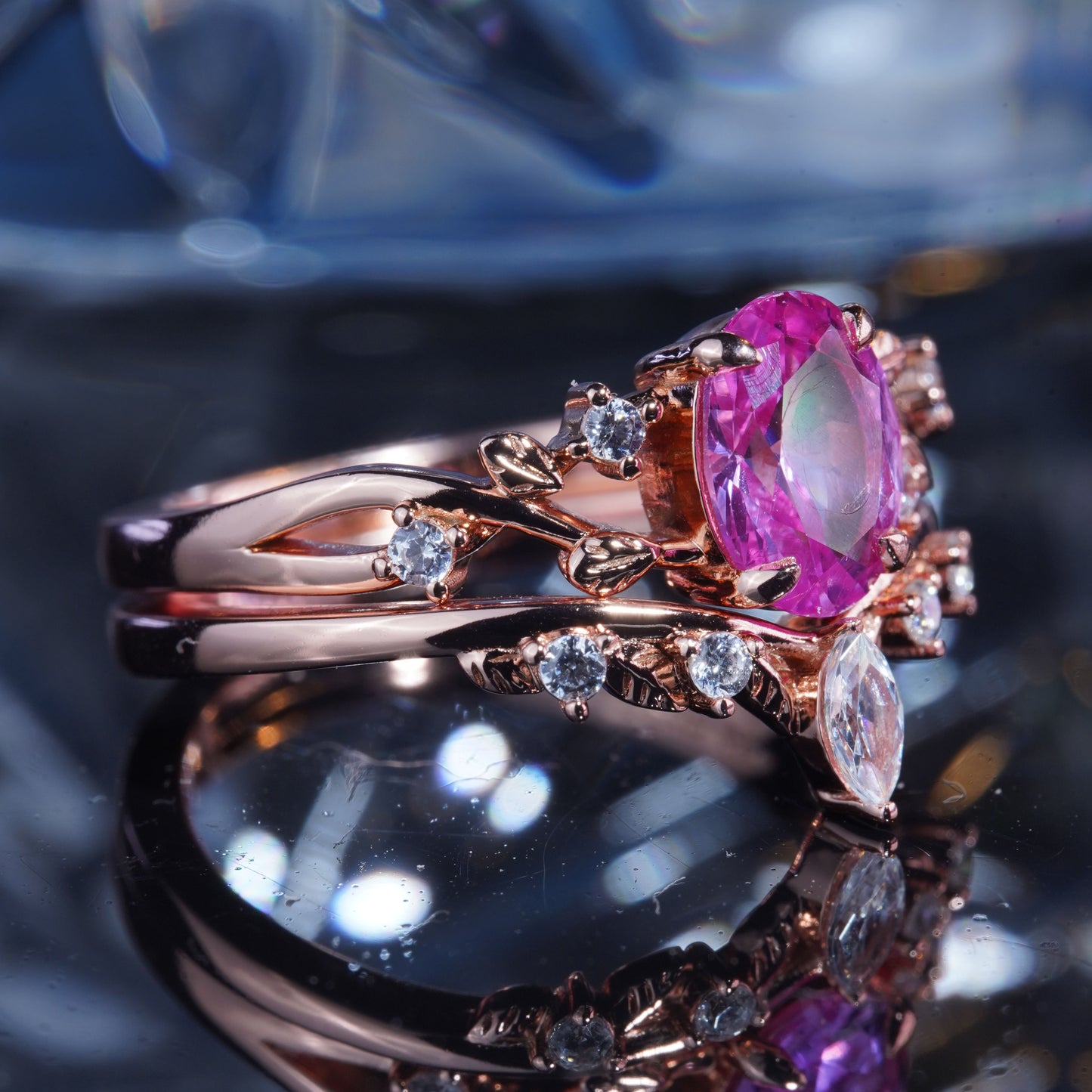 2CT Pink Sapphire Ring Set Blush Pink Tear drop cut Propose Ring in 925 sterling silver lab grown gemstone[ZH07-Comely]