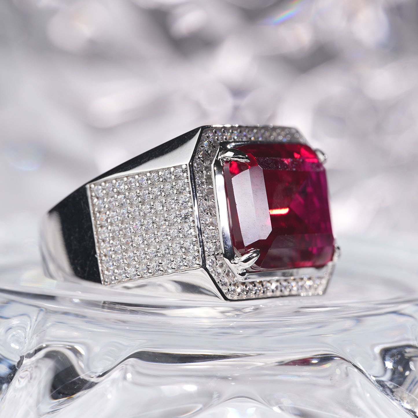 [C25R-Classic]15CT Ruby ring precious graceful with brilliants in 925 sterling silver lab grown gemstone