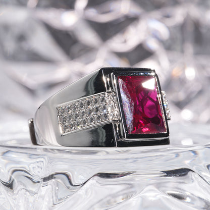 [J02R-Classic]14CT Ruby ring with huge precious stone in 925 sterling silver lab grown gemstone