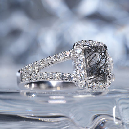 1.5CT Quartz black rutilated oriental princess in 925 sterling silver lab grown gemstone[WG30-Young girl]