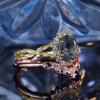 3CT Agate Ring Water Weed Enchanting Elegance Bridal Wedding Engagement Promise Proposing Ring in 925 sterling silver lab grown gemstone[ZH08-Comely]