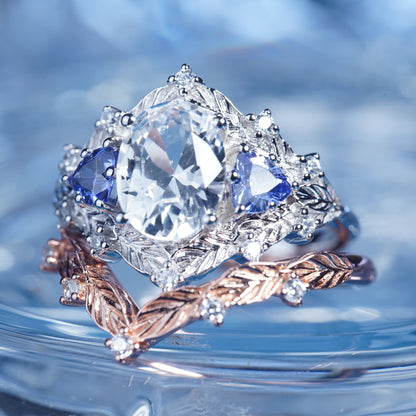 2CT White Sapphire Ring Vintage Ring Set- 925Sterling Silver Bridal Sapphire Gem Engagement Ring For Women Promise Ring Anniversary Gift[ZH11 -Comely]