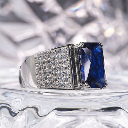 [B20B-Classic]7CT Sapphire ring with brilliant bright business man suit in 925 sterling silver Lab grown sapphire