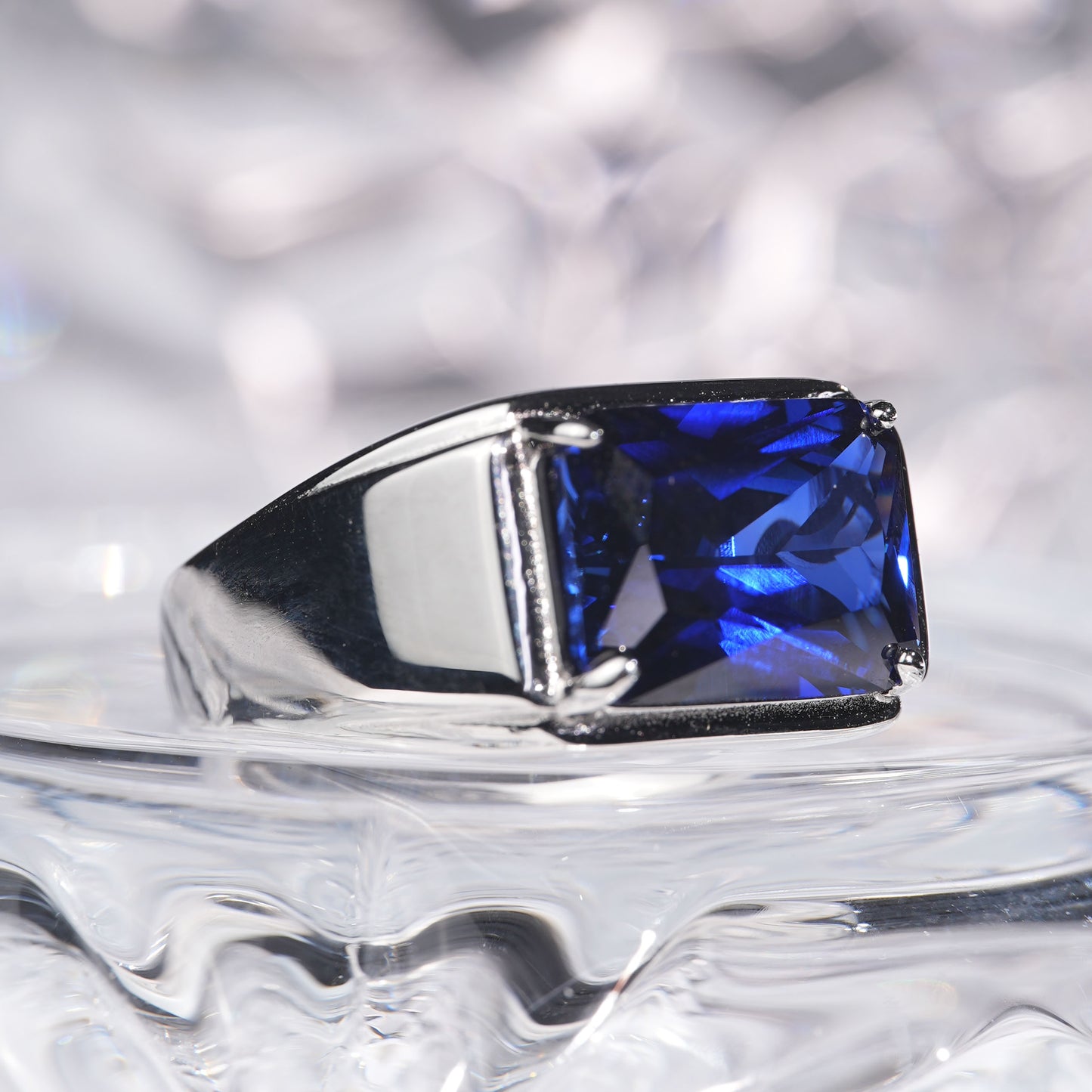 [C08B-Classic]10CT Saphhire ring stylish simple saddle man suit in 925 sterling silver lab grown gemstone