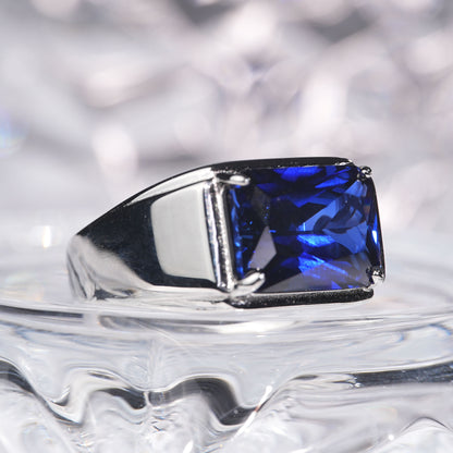 [C08B-Classic]10CT Saphhire ring stylish simple saddle man suit in 925 sterling silver lab grown gemstone