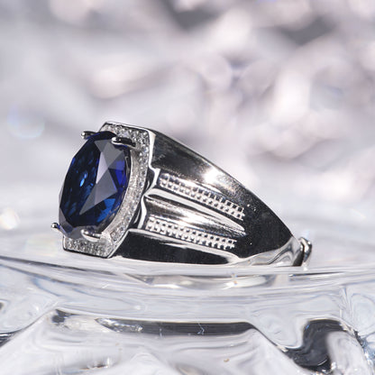 [C14B-Classic]5CT Sapphire ring precious elegant gift in 925 sterling silver lab grown gemstone