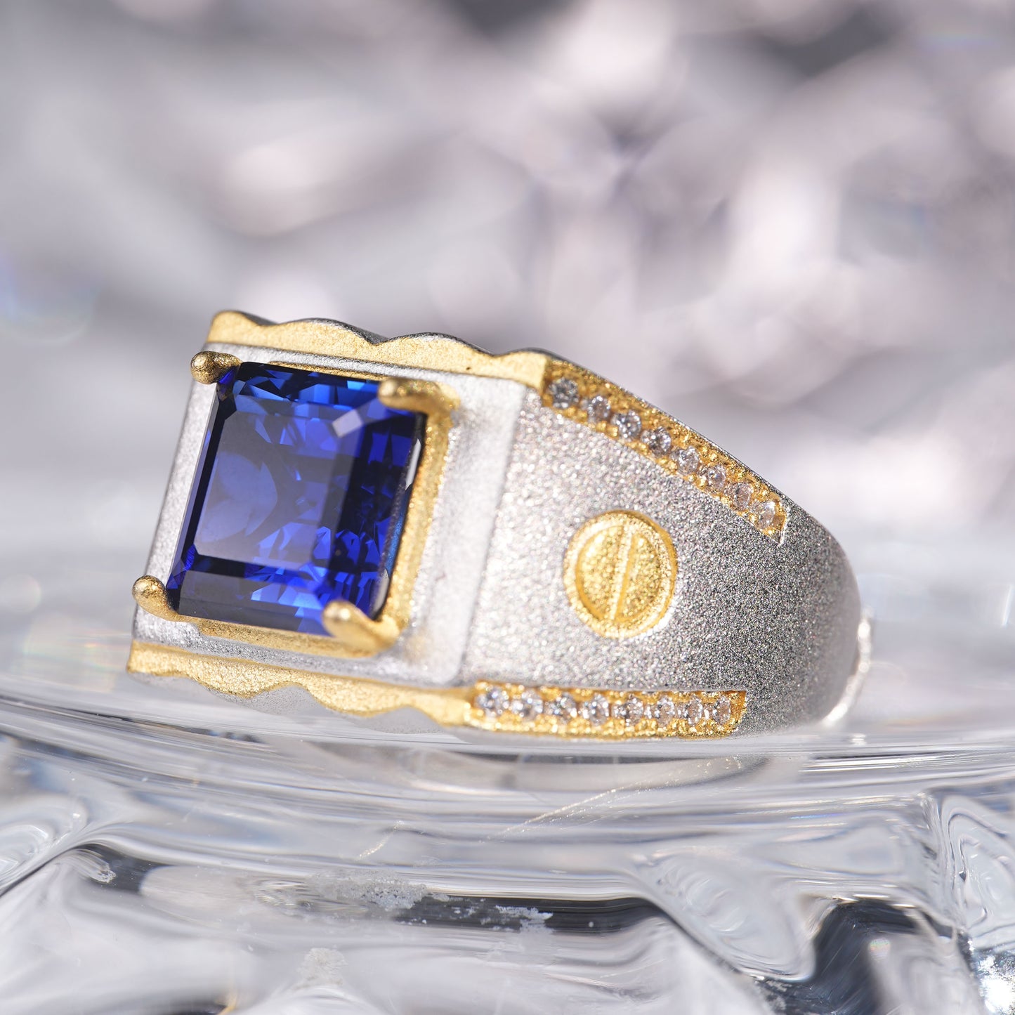 [C17B-Classic]3CT Sapphire ring classic manly precious in 925 sterling silver lab grown gemstone