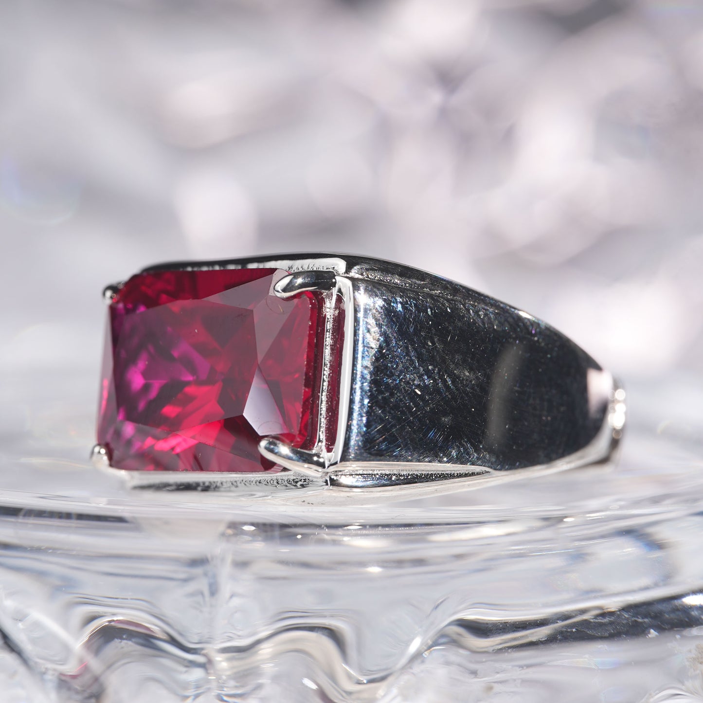 [C08R-Classic]10CT Ruby ring stylish simple saddle deco in 925 sterling silver lab grown gemstone
