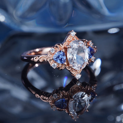 2CT White Sapphire Ring Glamorous Glitter Sparkling Engagement Promise Proposing Bridal Ring Set Art Deco in 925 Sterling Silver lab grown gemstone[WG55-Comely]