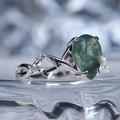 1.5CT Green moss Agate ring delicate fragile tear in 925 sterling silver lab grown gemstone[WG33-Comely]