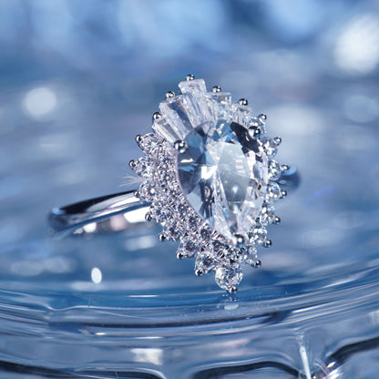 3CT White Sapphire Ring Tear Drop Shine Glory Daily dress Light Spot in 925 sterling silver lab grown gemstone[WG49-Comely]