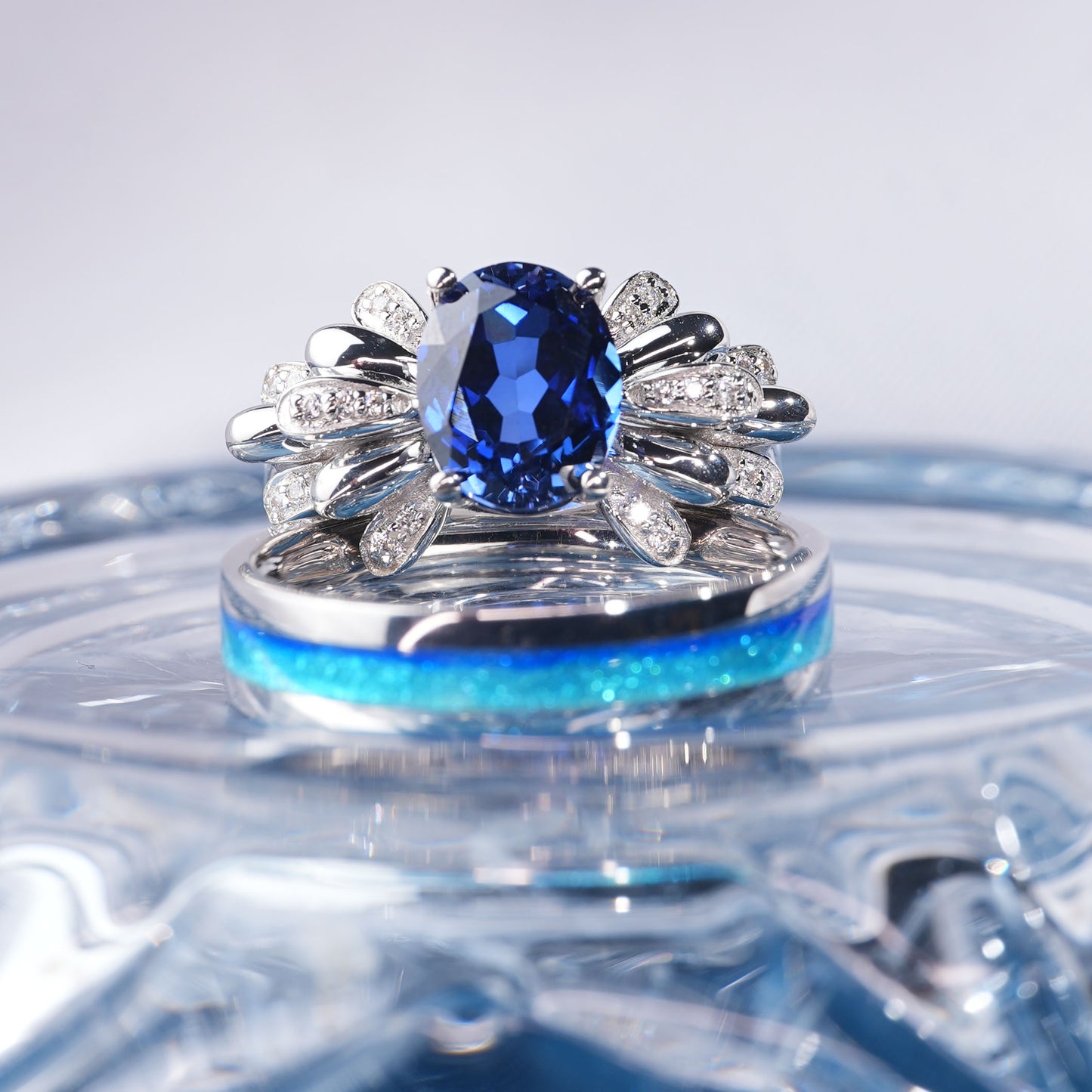 [TJB03-couple ring set]3CT Sapphire ring eternal love sparkling together forever duo in 925 sterling silver lab grown gemstone