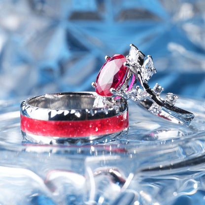 [TJR01-couple ring set]3.5CT Ruby ring eternal love sparkling couple ring set in 925 sterling silver lab grown gemstone