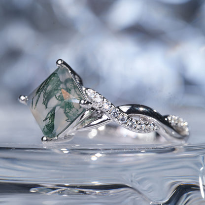 1.5CT Green moss Agate ring intelligent emerald engagement in 925 sterling silver lab grown gemstone[WG32-Comely]