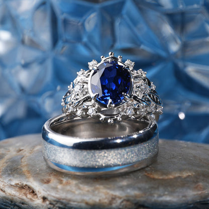 [TJB01-couple ring set]5CT Sapphire ring infinite bond precious dazzling couple ring set in 925 sterling silver lab grown gemstone