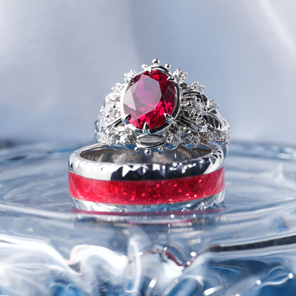 [TJR04-couple ring set]5CT Ruby ring harmony infinite bond dazzling couple ring set in 925 sterling silver lab grown gemstone