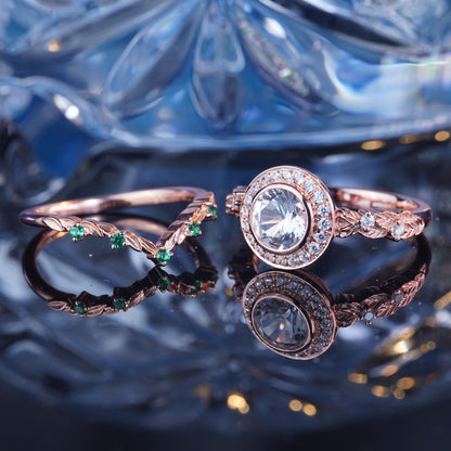 2CT White Sapphire Ring Engagement Ring Bridal Ring Set Art Deco in 925 Sterling Silver lab grown gemstone[ZH06-Comely]