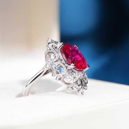 [SLR8-Classic] 5CT Ruby ring graceful radiance exquisite ring in 925 sterling silver lab grown gemstone