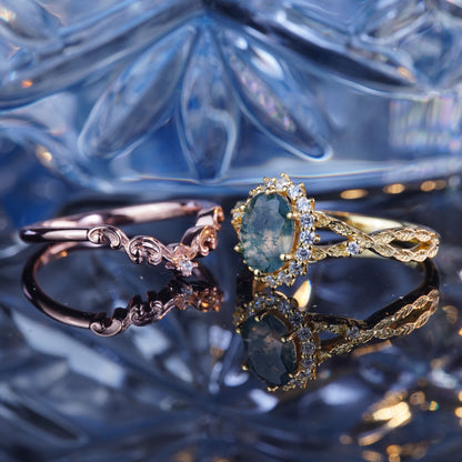 3CT Agate Ring Water Weed Enchanting Elegance Bridal Wedding Engagement Promise Proposing Ring in 925 sterling silver lab grown gemstone[ZH08-Comely]