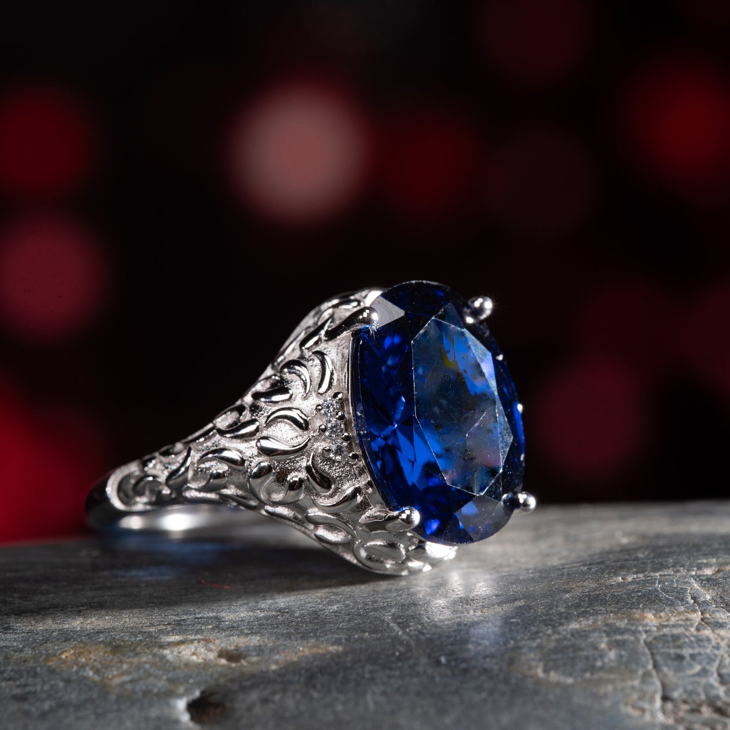 [SLB5-Classic] 10CT Sapphire ring stately sophistication magnificent ring in 925 sterling silver lab grown gemstone