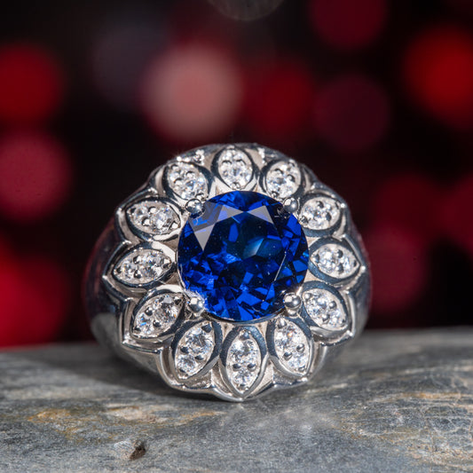 [SLB3-Classic] 3CT Sapphire ring sophisticated elegance distinguished ring in 925 sterling silver lab grown gemstone
