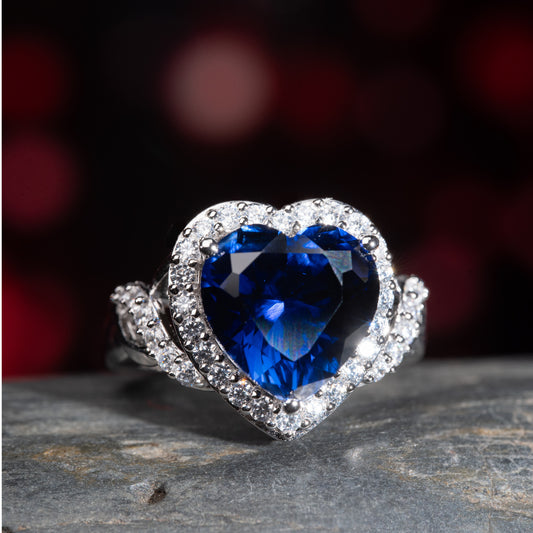 [SLB4-Classic] 7CT Sapphire ring stunning fierce heart shape in 925 sterling silver lab grown gemstone