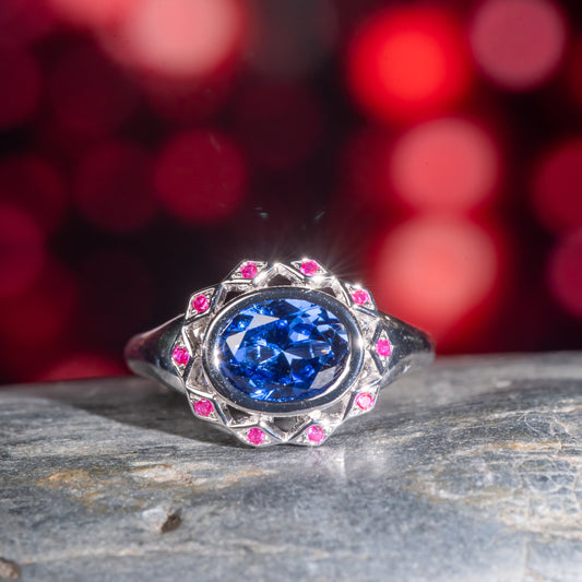 [SLB11-Classic] 3CT Sapphire ring dazzling delight captivating ring in 925 sterling silver lab grown gemstone