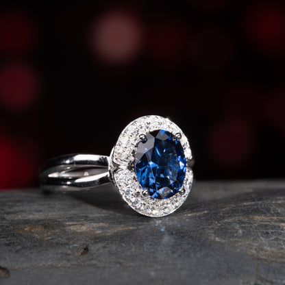 [SLB13-Classic] 3CT Sapphire ring elegant opulence iconic delicate apphire ring for her in 925 sterling silver lab grown gemstone