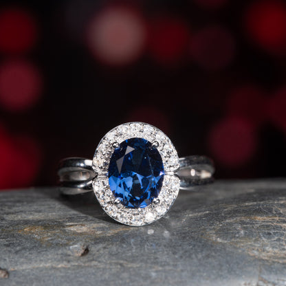 [SLB13-Classic] 3CT Sapphire ring elegant opulence iconic delicate apphire ring for her in 925 sterling silver lab grown gemstone