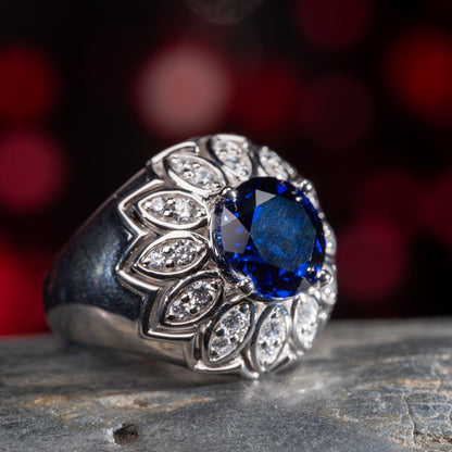 [SLB3-Classic] 3CT Sapphire ring sophisticated elegance distinguished ring in 925 sterling silver lab grown gemstone